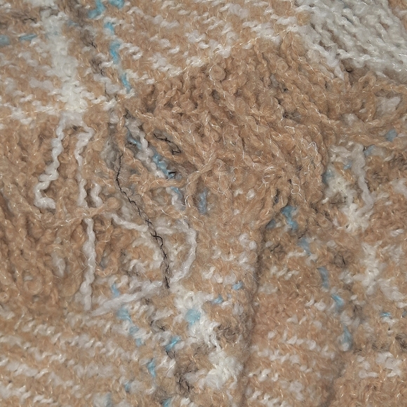 IRISH ALPACA Fringe Plaid Poncho Cape Sweater BOYNE VALLEY WEAVERS Tan Blue OS - Picture 9 of 10